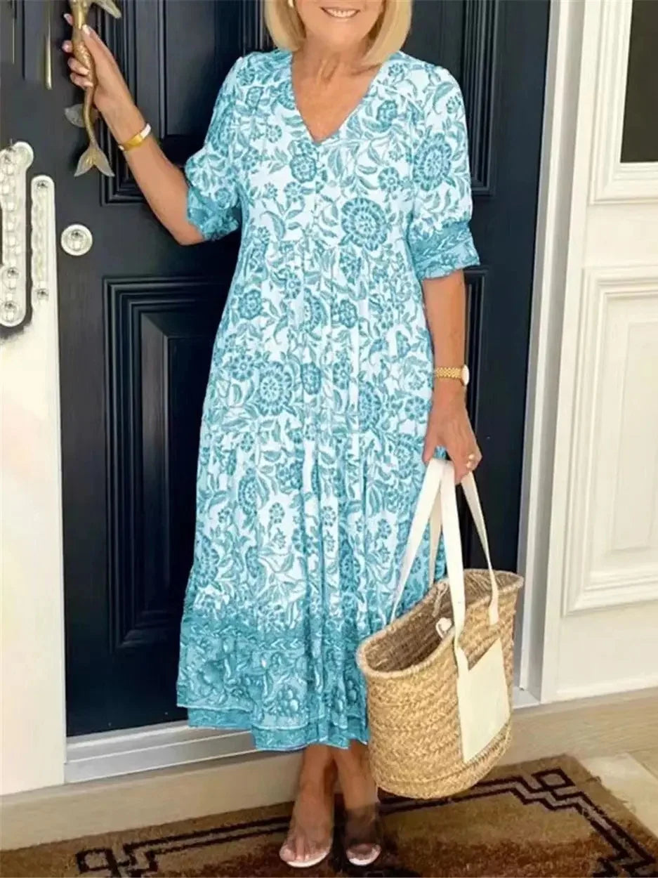 Islara | BloomGrace V-Neck Midi Dress™