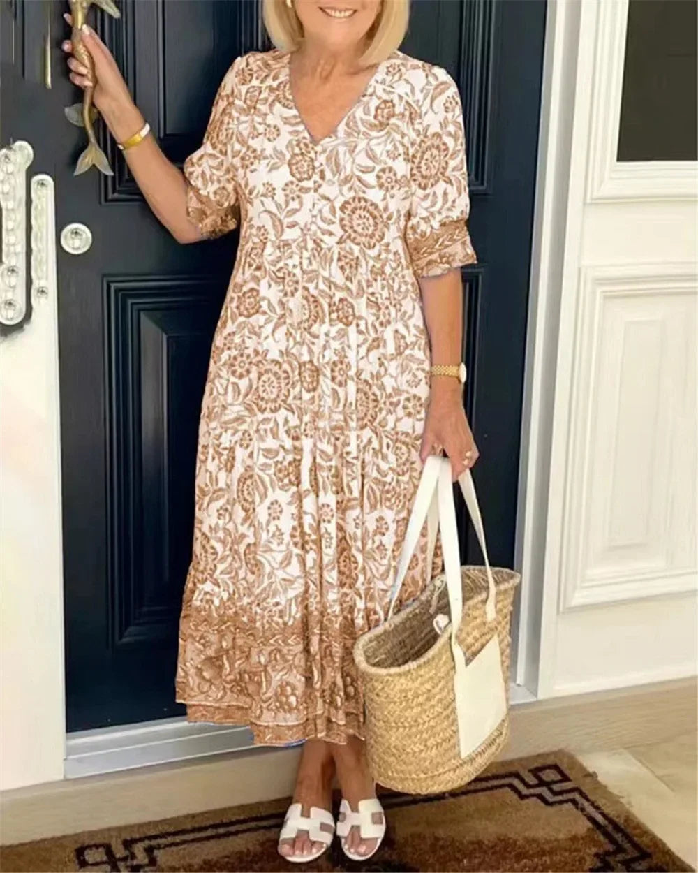 Islara | BloomGrace V-Neck Midi Dress™