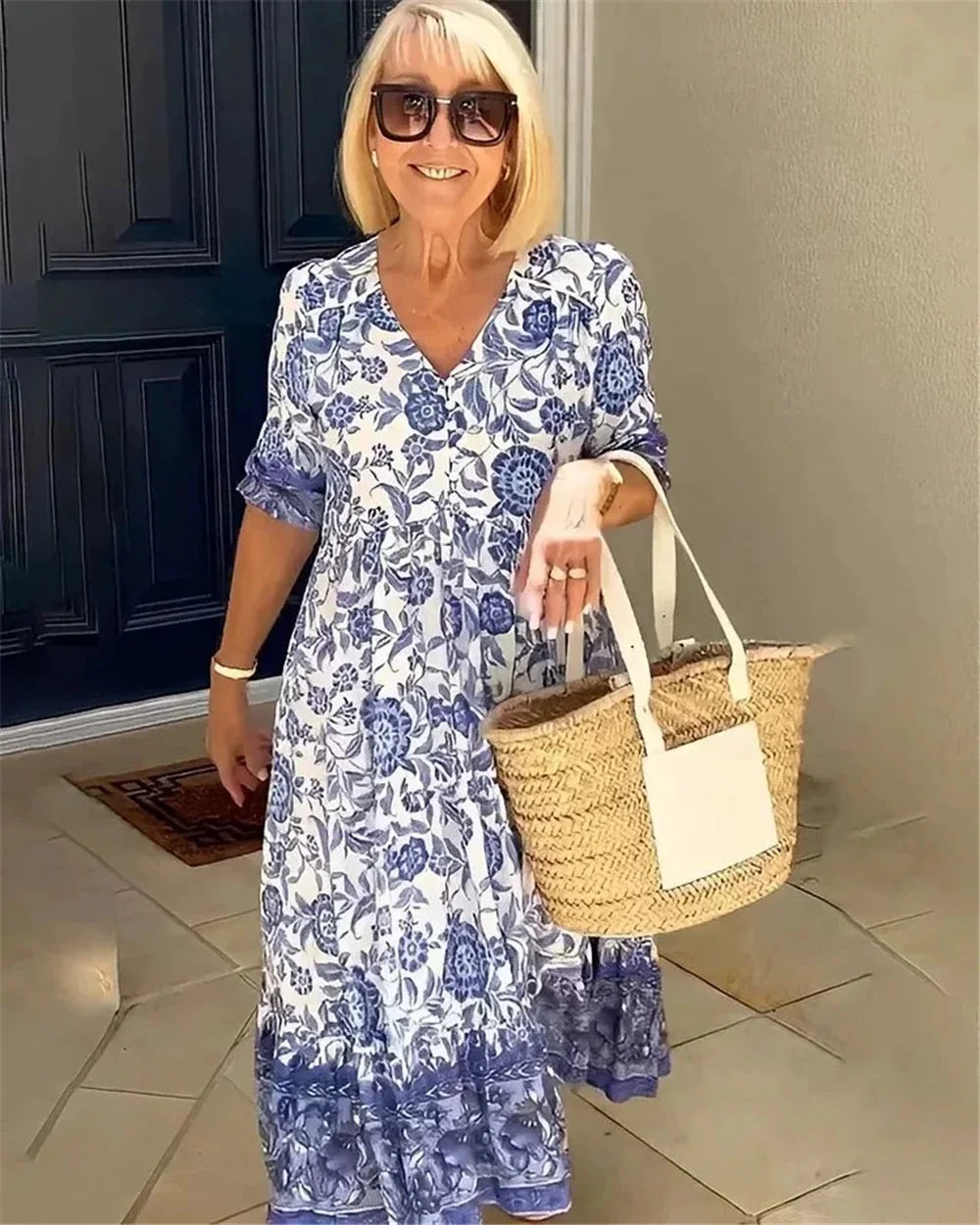 Islara | BloomGrace V-Neck Midi Dress™