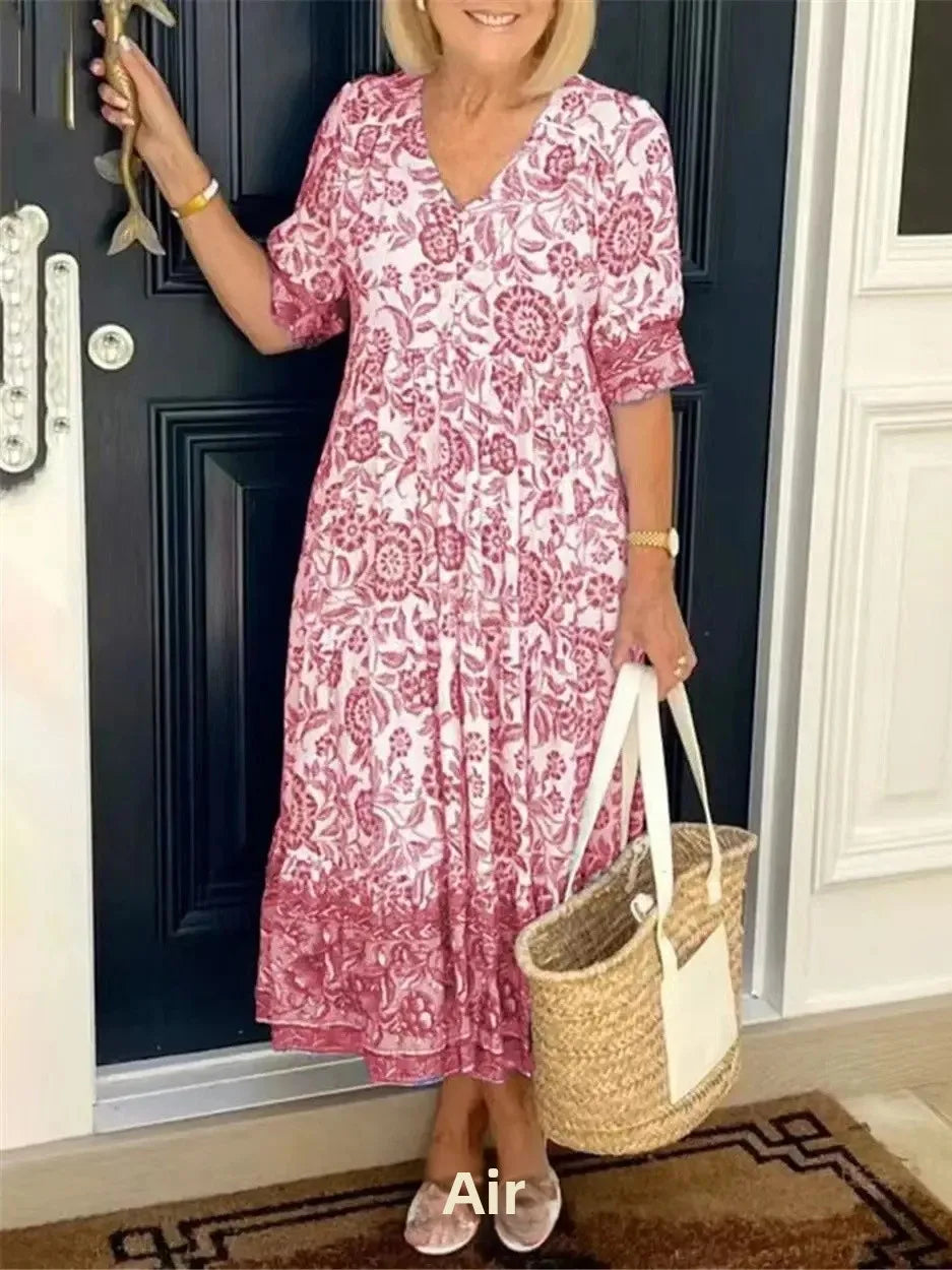 Islara | BloomGrace V-Neck Midi Dress™